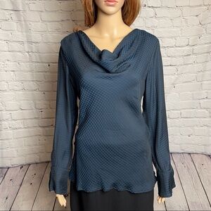 NWT New Tahari Cowl Neck Blouse Blue Black Houndstooth Size S